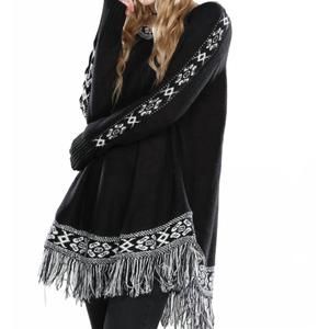 NEW COLLECTIVE RACK fringed sweater tunic in black